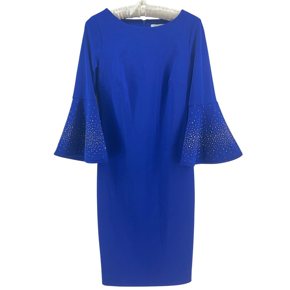 Calvin Klein Rhinestone Formal Dress Women 2 Blue Flare‎ Mother of the Bride